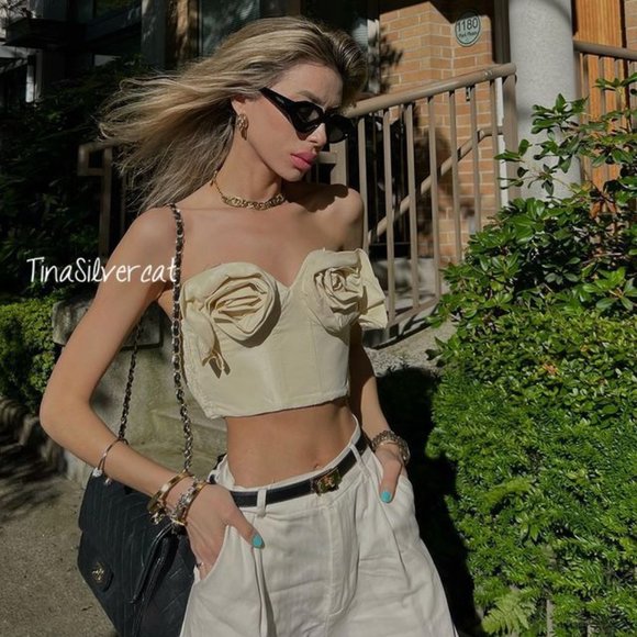 BLOGGER'S FAVE! Zara Floral Bustier Top Sand NWT - Picture 5 of 17